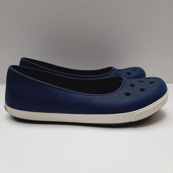 CROCS Ballet Flats Light Perforated Slip-On Shoe Navy Blue White Trim Sz 7 - Picture 3 of 13